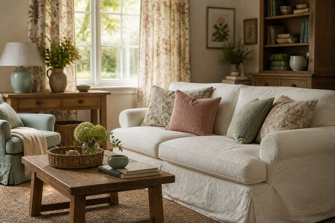 A Singapore room furnished in the country fabric family
